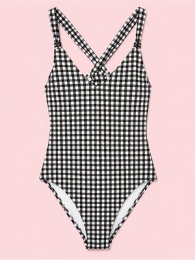 NWT Jessica Simpson Countryside Gingham Cross back one piece swimsuit. Size L.